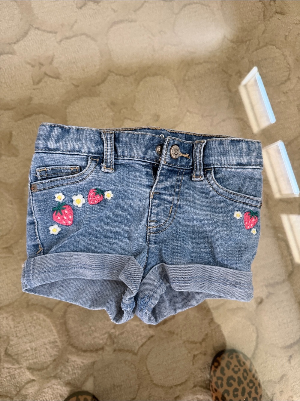 Cat & Jack Blue Denim Shorts with Strawberry Embroidery